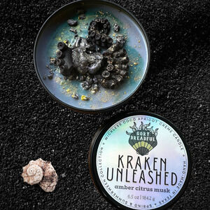 Kraken Unleashed Luxury Wickless Candle: Amber Citrus Musk